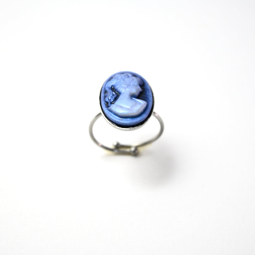Anello con cammeo ovale blu - acciaio inossidabile