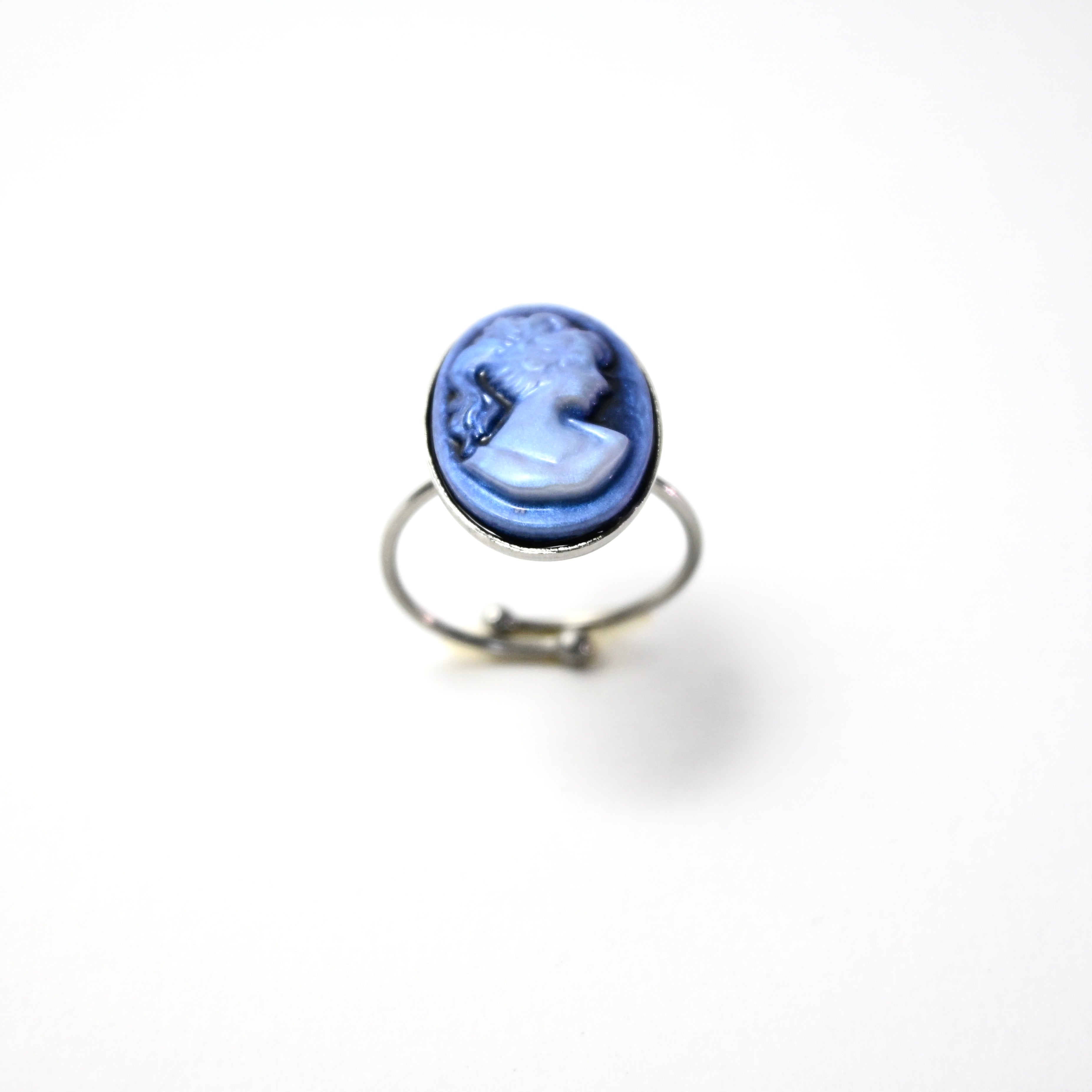 Anello con cammeo ovale blu - acciaio inossidabile