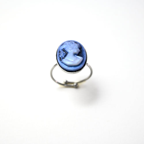 Anello con cammeo ovale blu - acciaio inossidabile