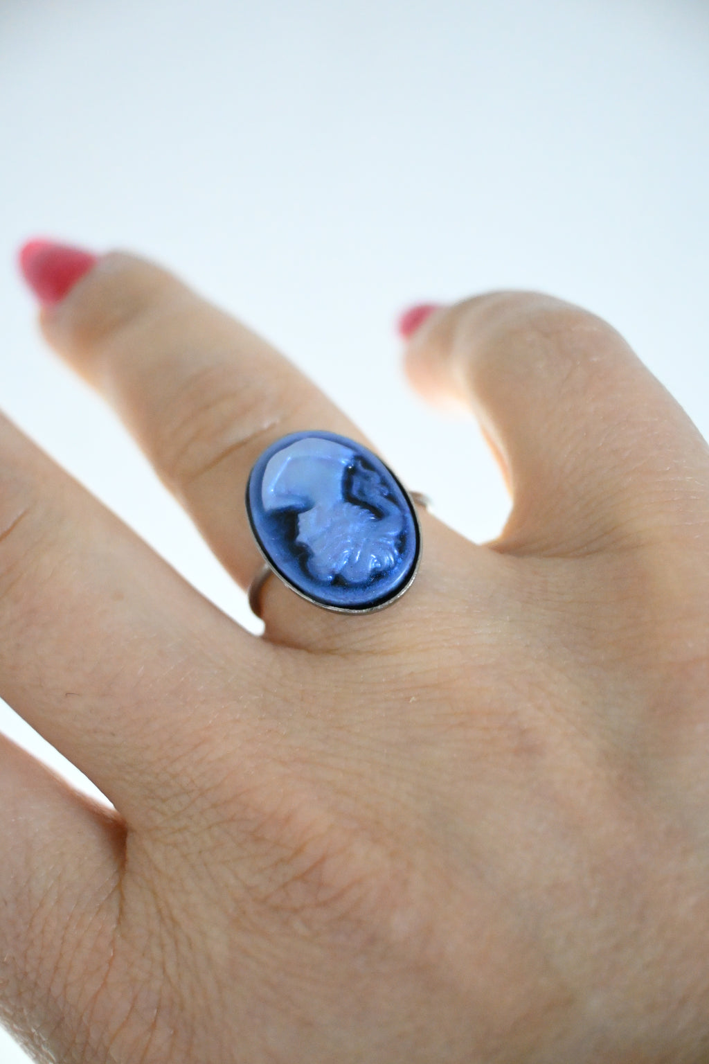 Anello con cammeo ovale blu - acciaio inossidabile