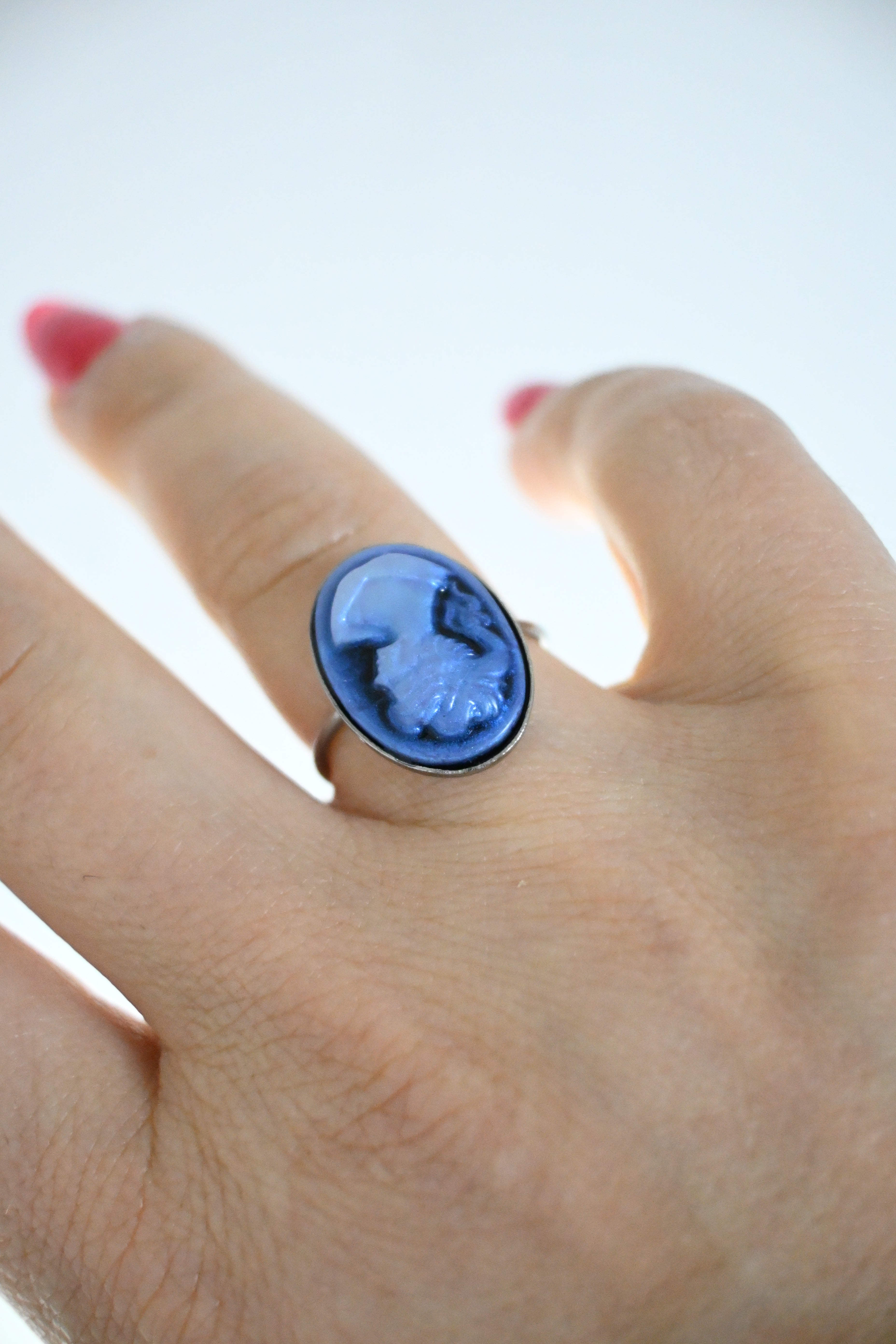 Anello con cammeo ovale blu - acciaio inossidabile
