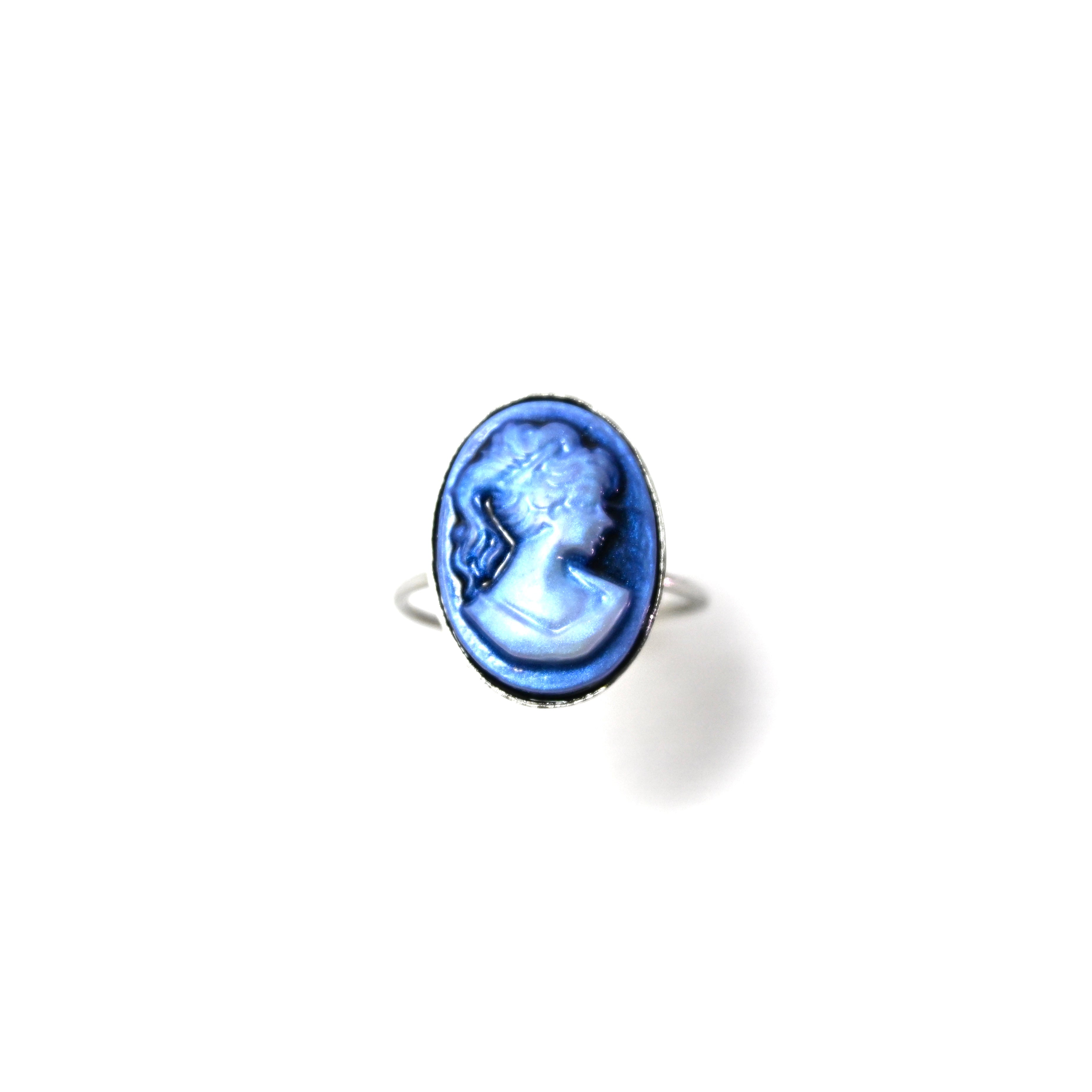 Anello con cammeo ovale blu - acciaio inossidabile