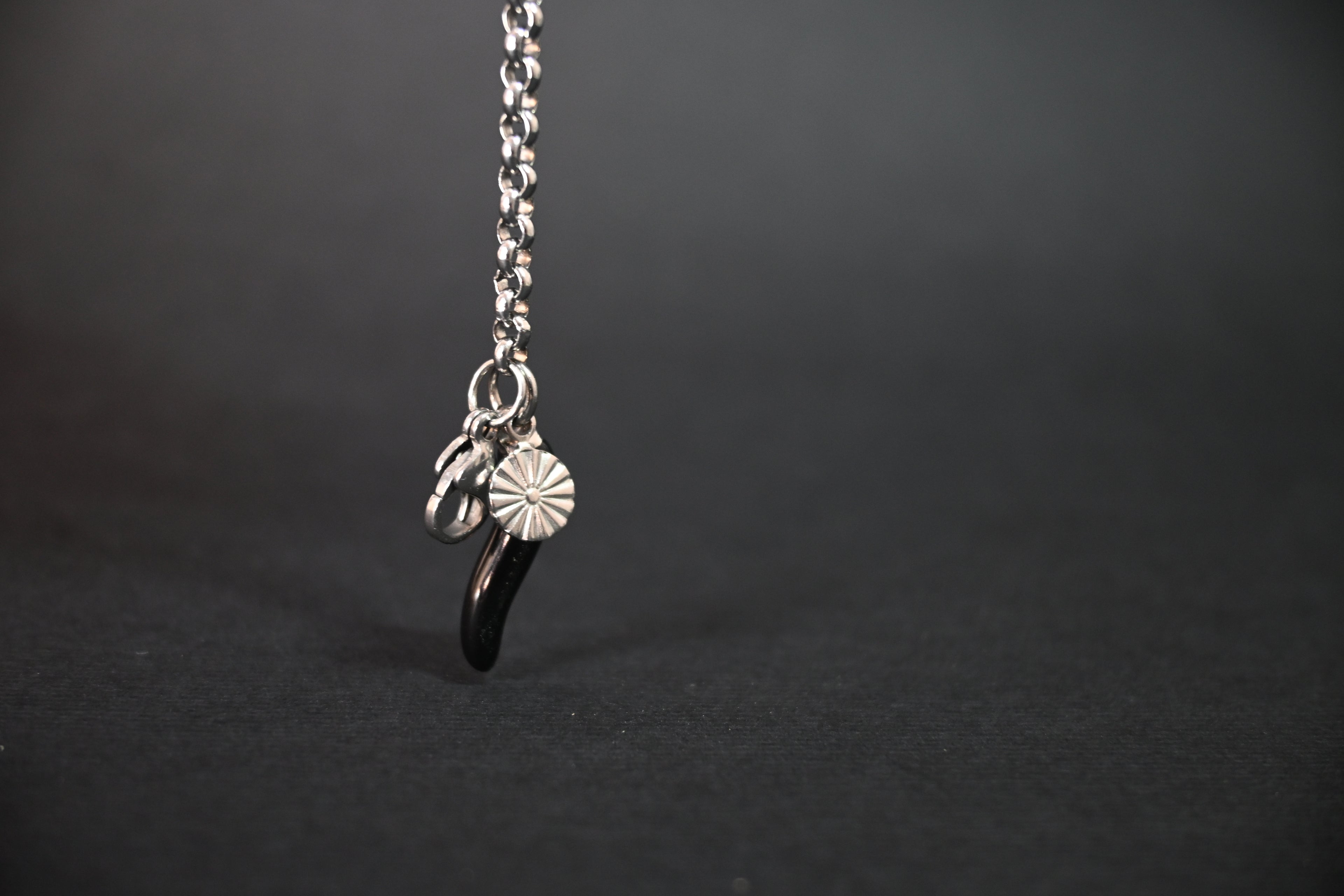 Bracciale Catena Rolò con Charm Corno Nero – Acciaio Inossidabile