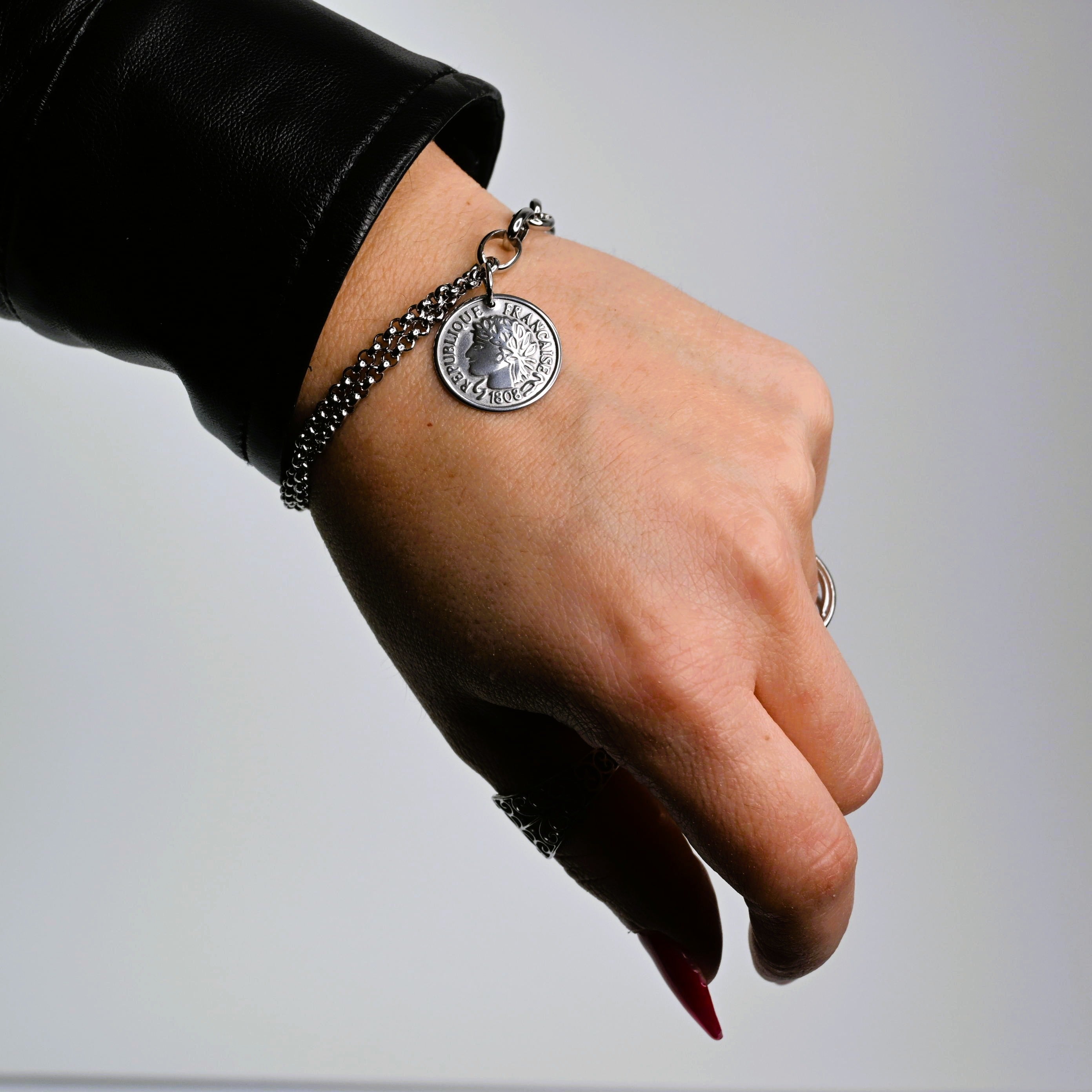 Bracciale duo con Ciondolo Moneta Francese – Acciaio Inossidabile