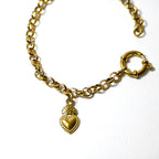Bracciale Catena Rolò con Ciondolo Cuore Sacro – Acciaio Inossidabile Dorato