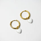orecchini a cerchio con charm cuore bianco - acciaio inossidabile