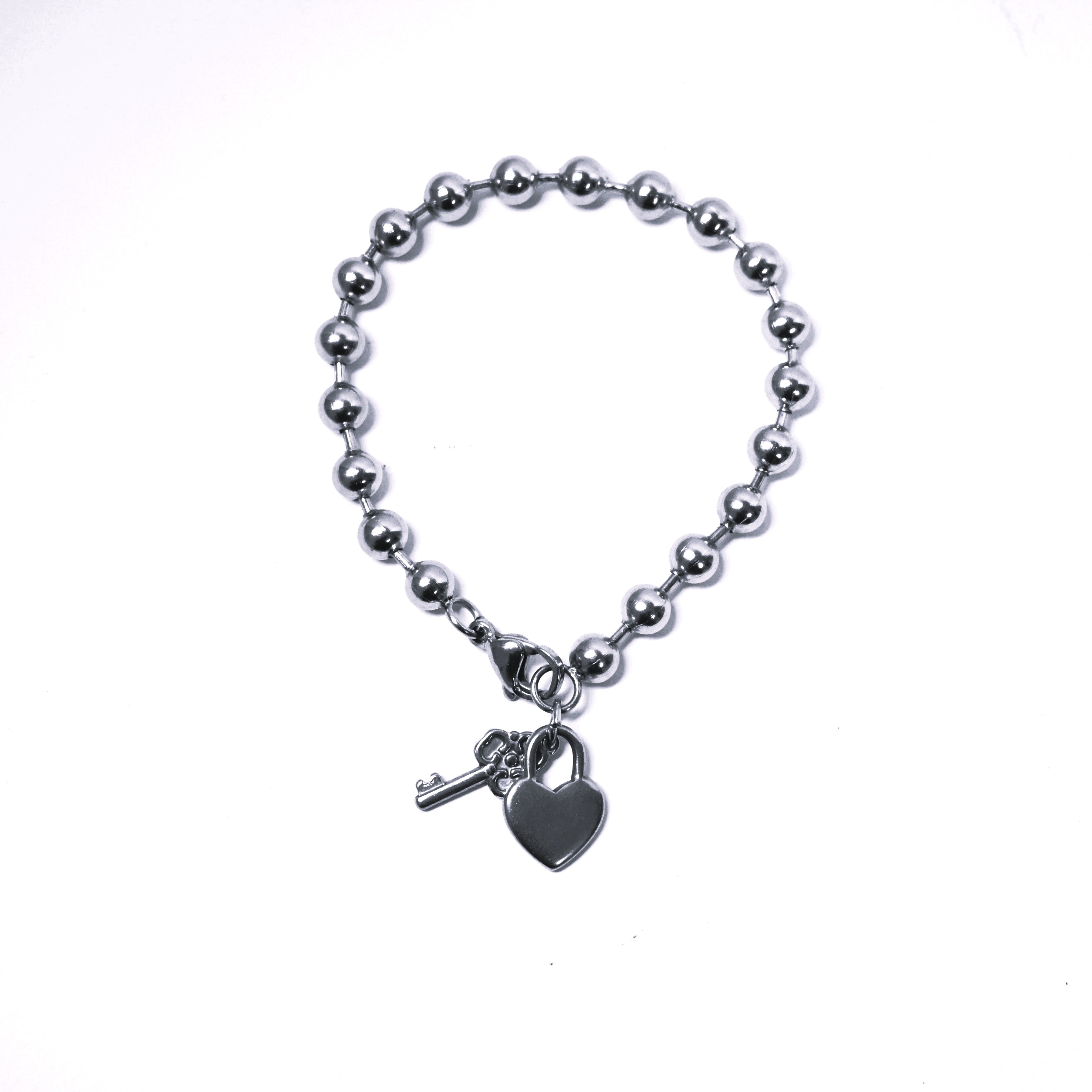 bracciale a palline con lucchetto e chiave - acciaio inossidabile