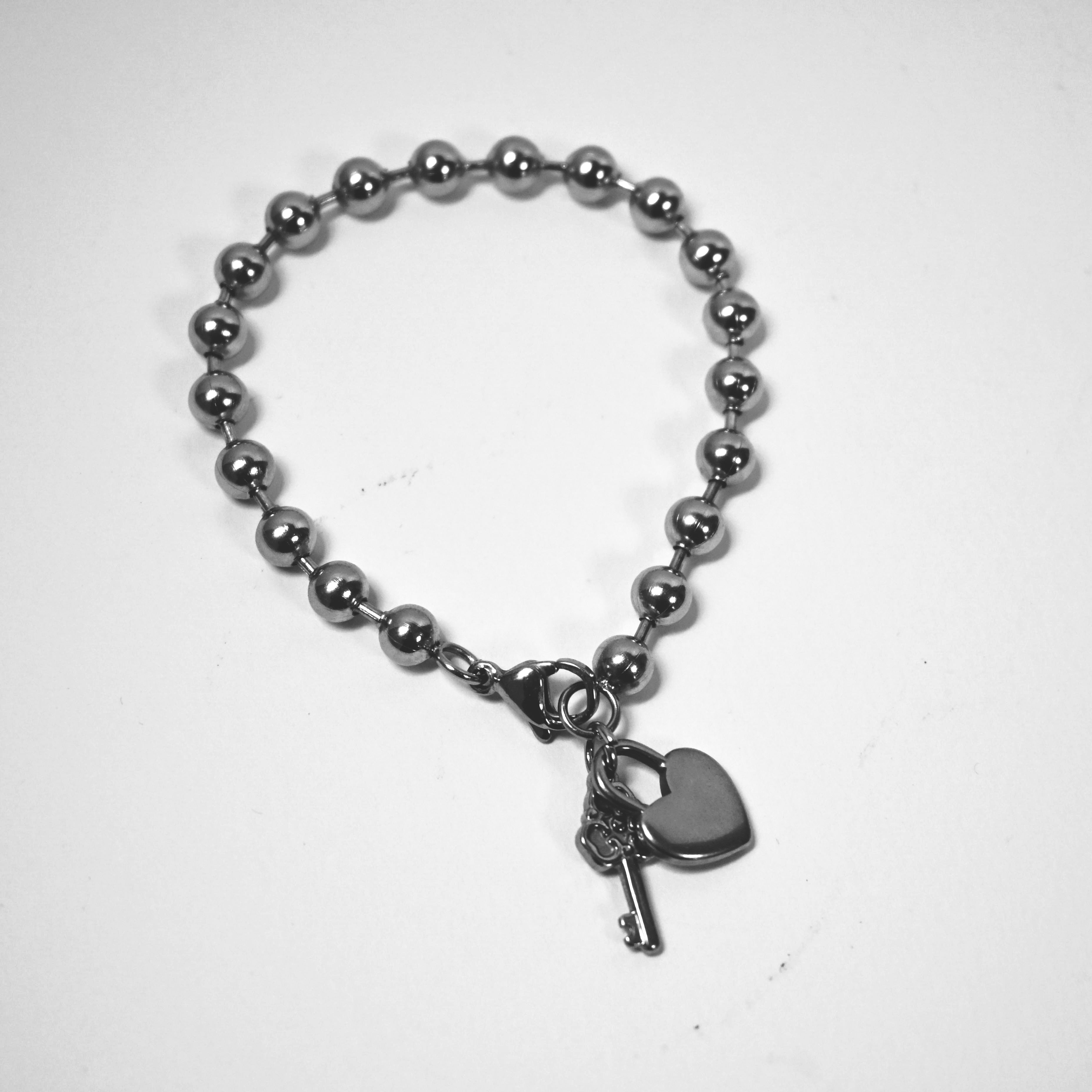 bracciale a palline con lucchetto e chiave - acciaio inossidabile