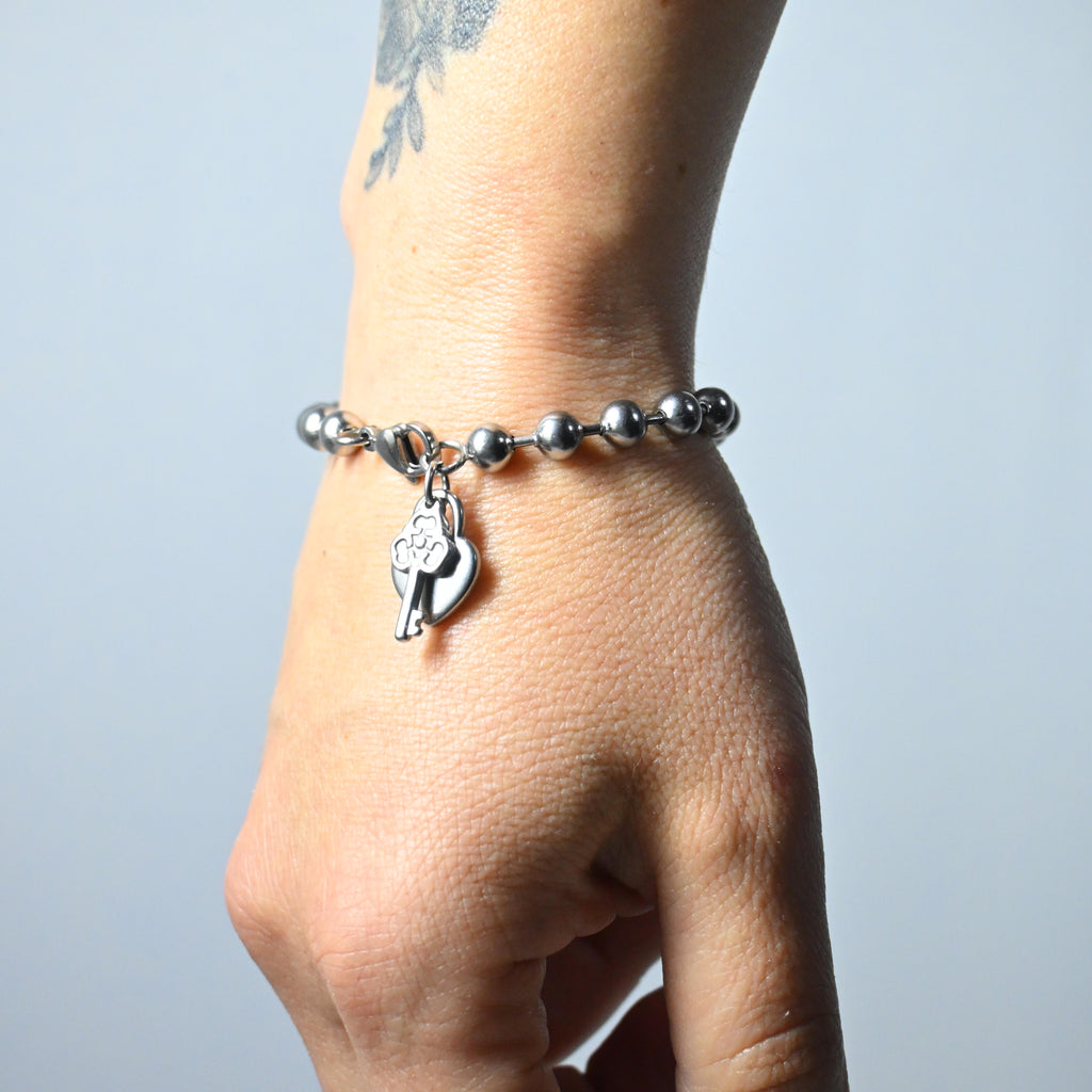 bracciale a palline con lucchetto e chiave - acciaio inossidabile