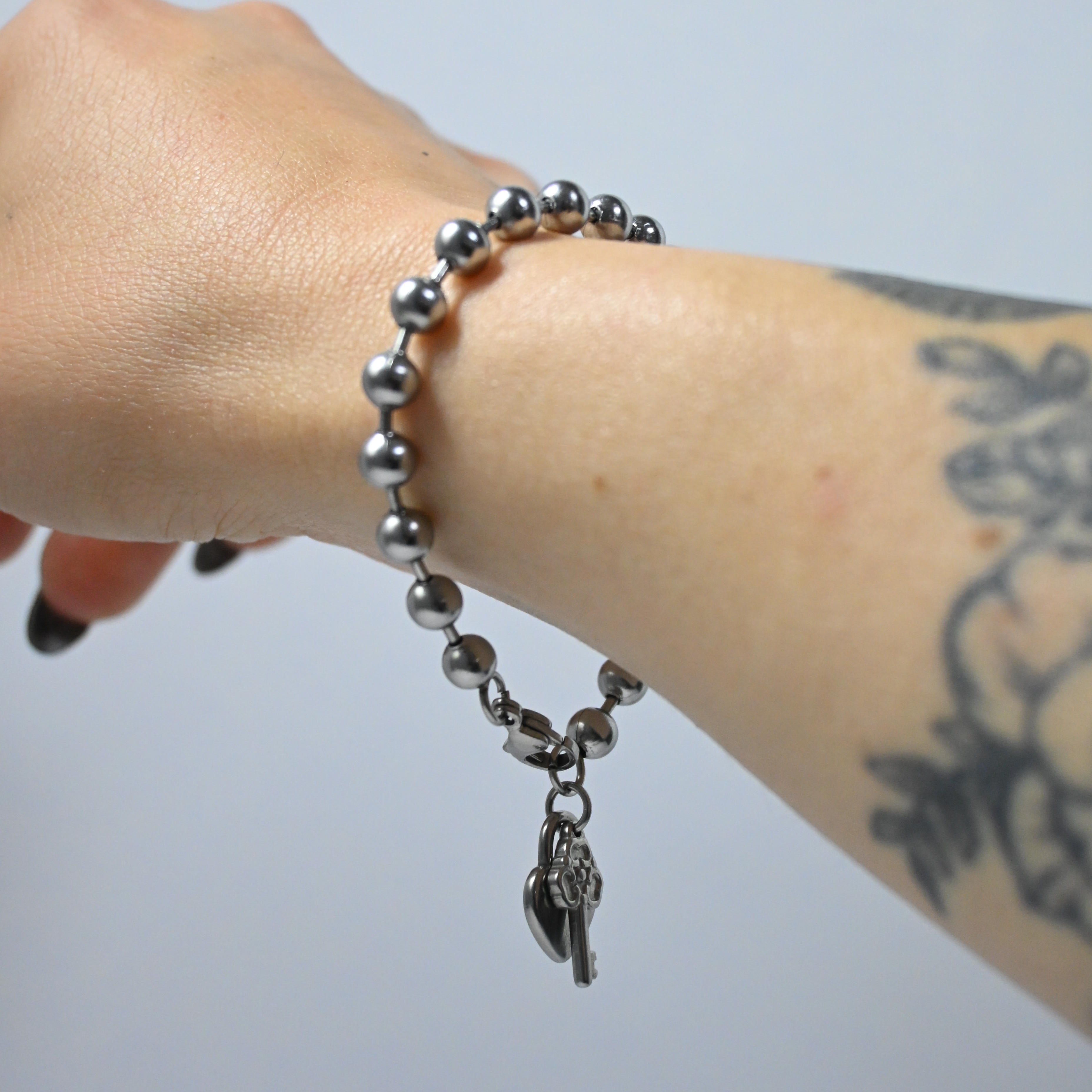 bracciale a palline con lucchetto e chiave - acciaio inossidabile