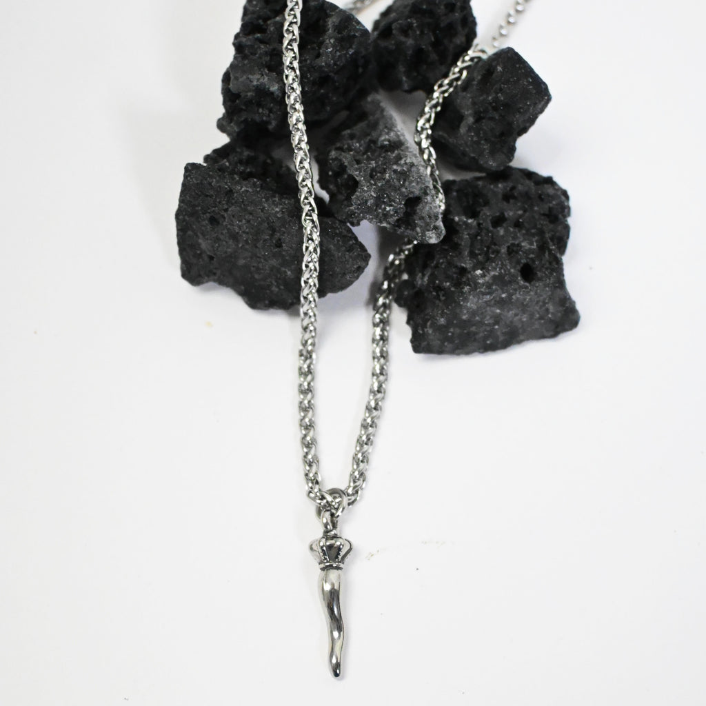 Collana Catena Corno e Corona - Acciaio inossidabile