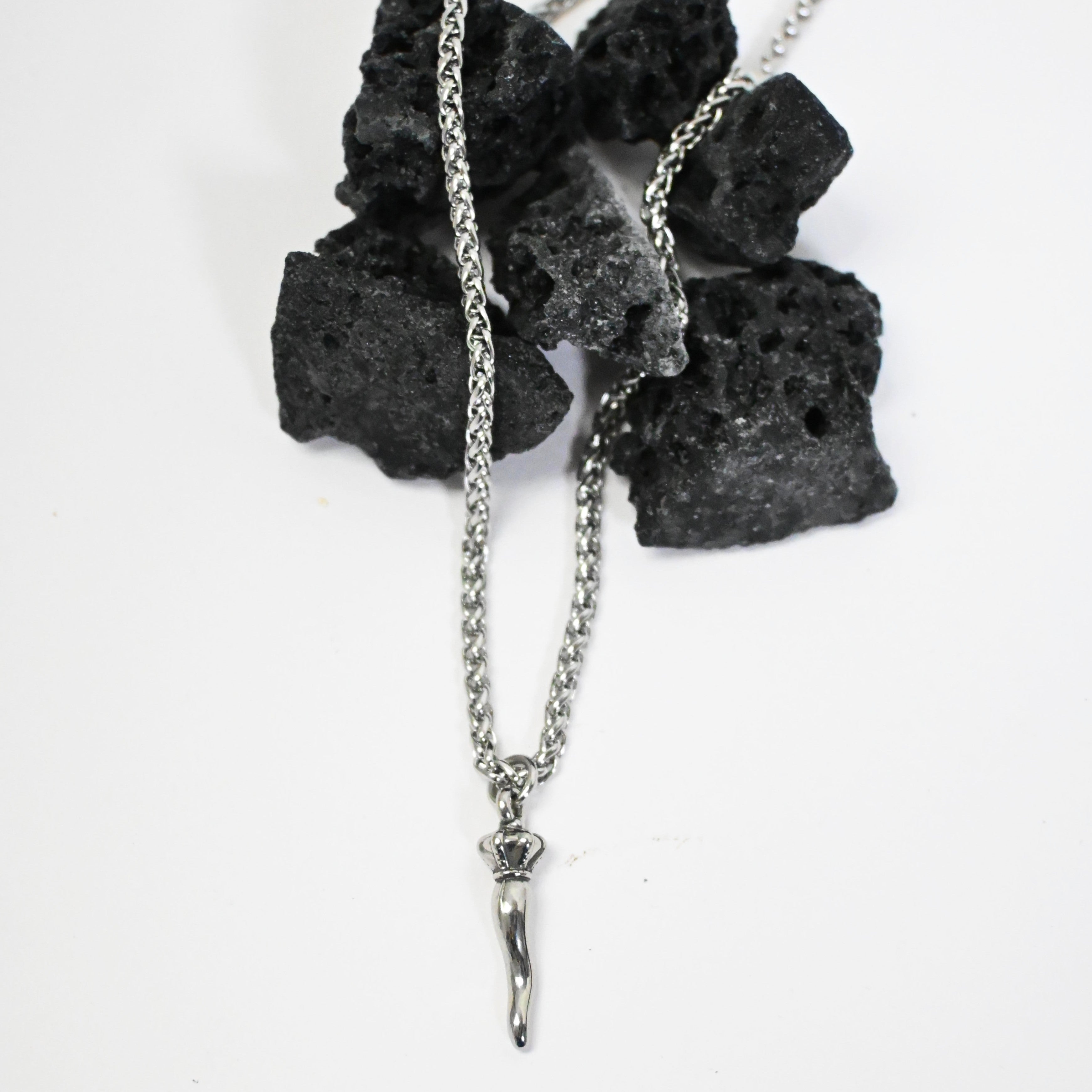 Collana Catena Corno e Corona - Acciaio inossidabile